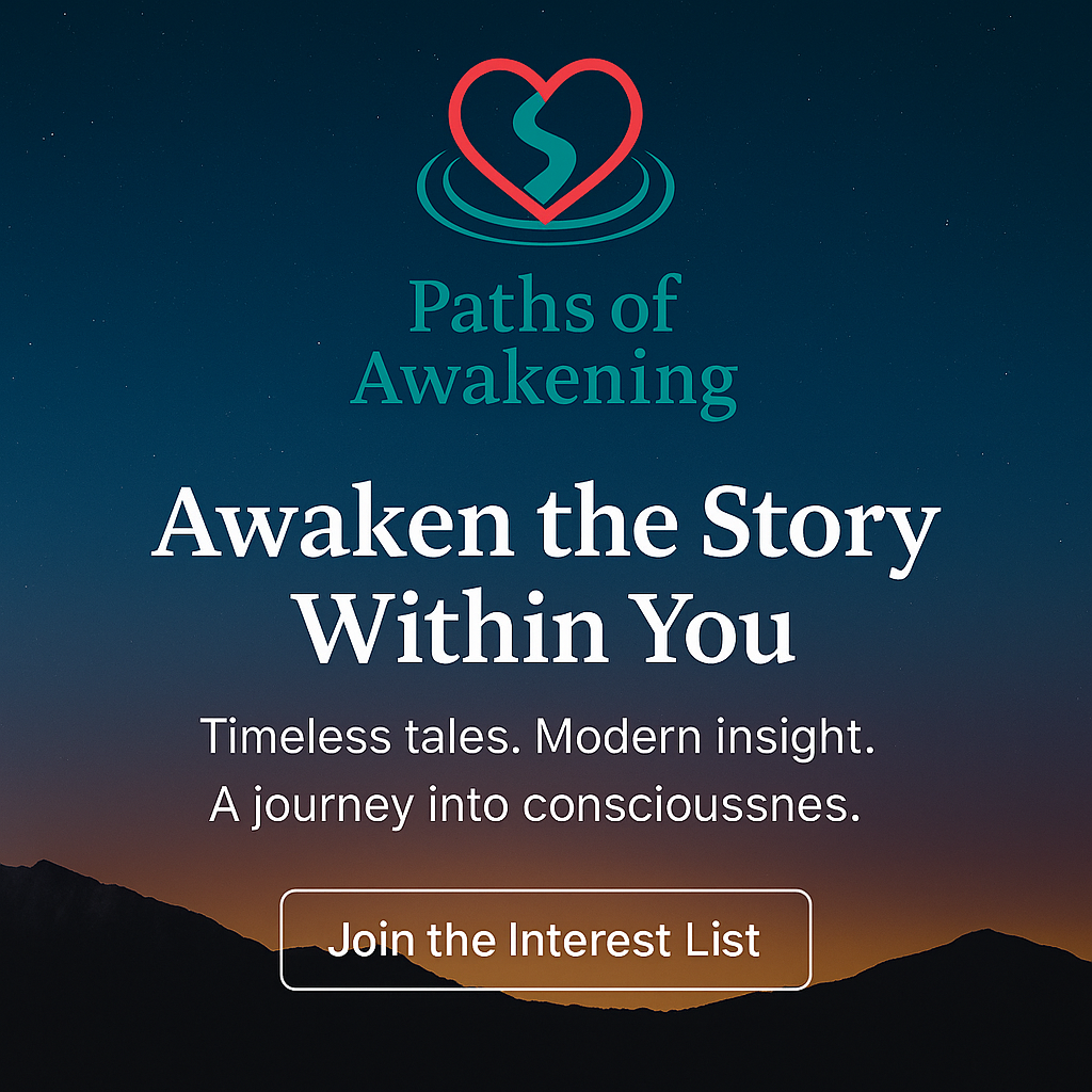 Hero banner for the Paths of Awakening book series featuring the logo, the text “Awaken the Story Within You,” and a mountain sunrise background.